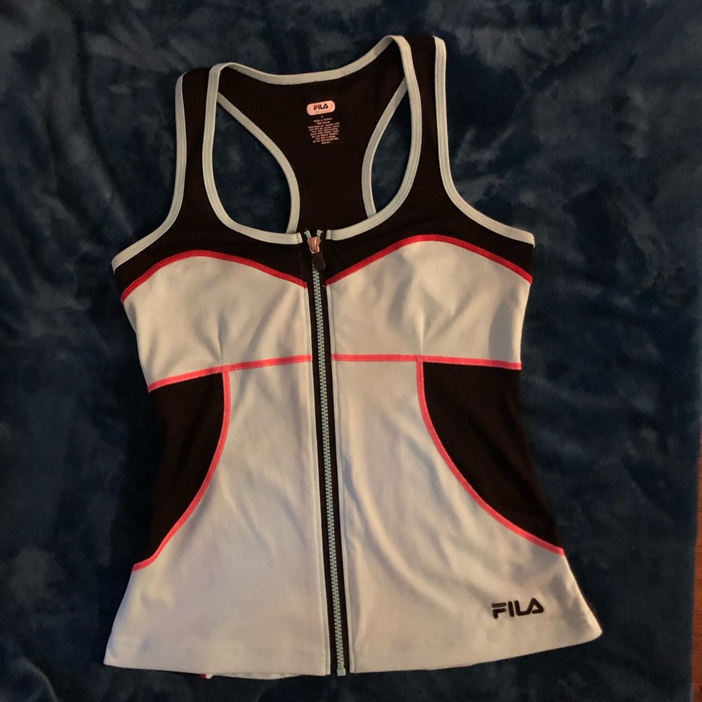 FiLA Athletic Aqua and Black Zipper Tank Top Sz S